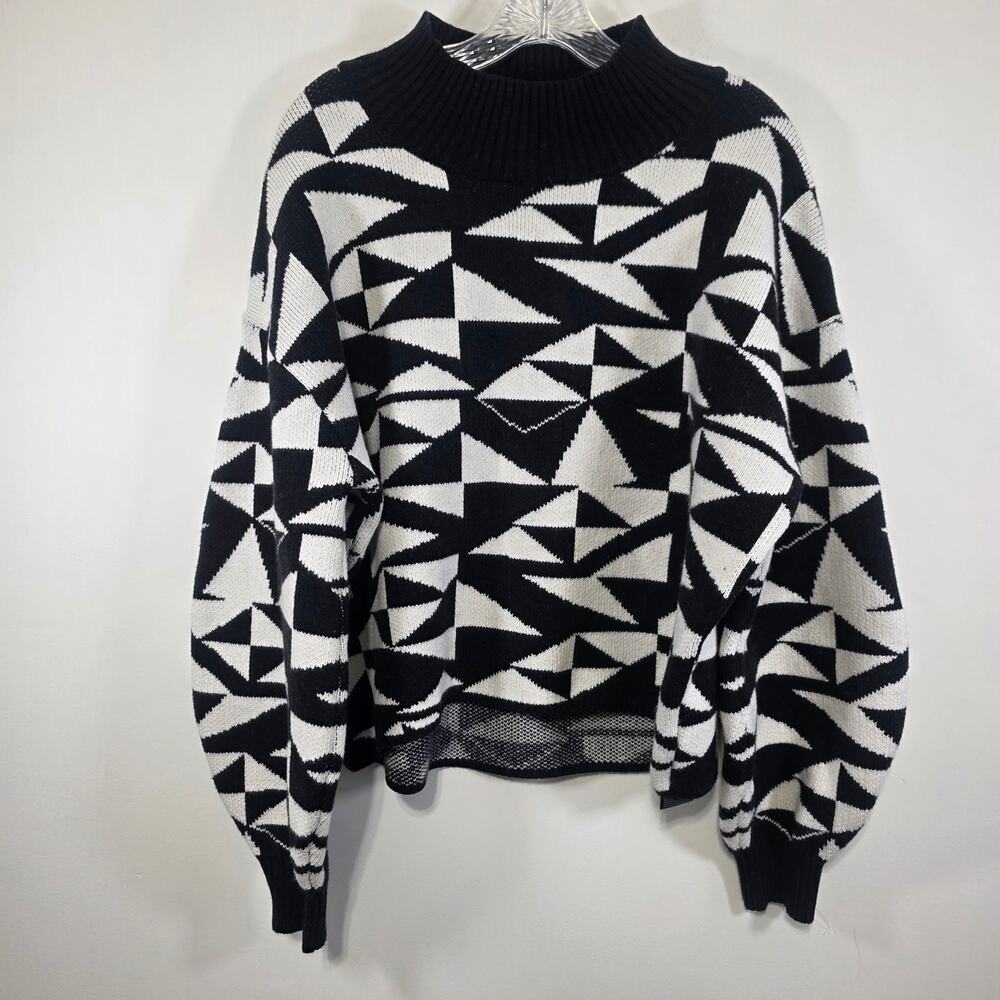 Maeve Anthropologie Geometric Abstract Graphic Knit Black White Sweater Size XL